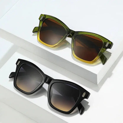 SHAUNA cat-eye sunglasses set: green/yellow frame brown gradient lenses; black cat-eye with brown gradient lenses – Astroshadez