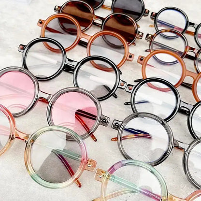 SHAUNA round sunglasses frames in mixed colors; retro double-color metal rims with tinted lenses – Astroshadez
