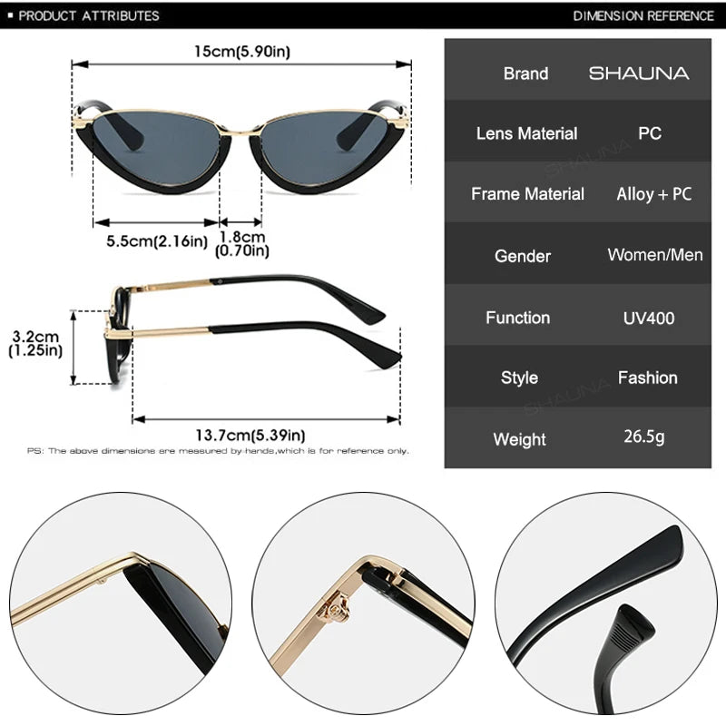 SHAUNA Retro Small Cat Eye Women Sunglasses Fashion Clear Ocean Lens Shades UV400 Men Trending Punk Gradient Sun Glasses