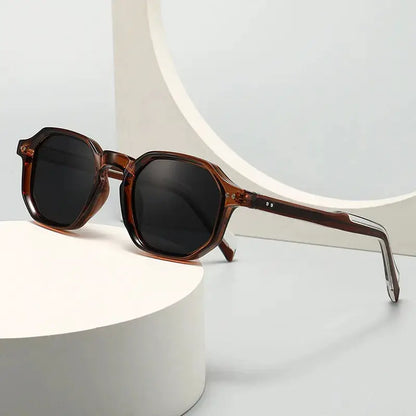 SHAUNA polygon square sunglasses with brown tortoiseshell frame and dark gray polarized lenses – Astroshadez