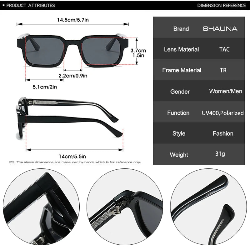 SHAUNA Fashion Square Men Polarized Sunglasses Shades UV400 Retro Punk Women Luxury Sun Glasses