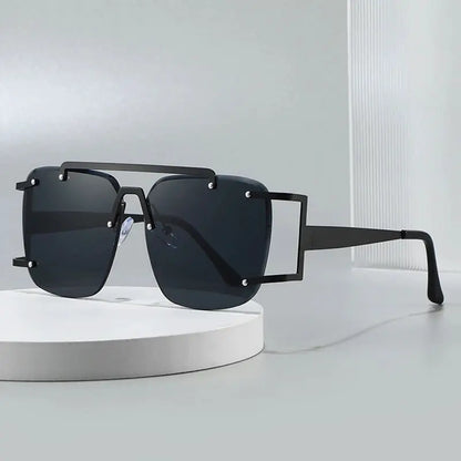 SHAUNA retro metal double-bridge square sunglasses with black frame and ocean gradient lenses – Astroshadez