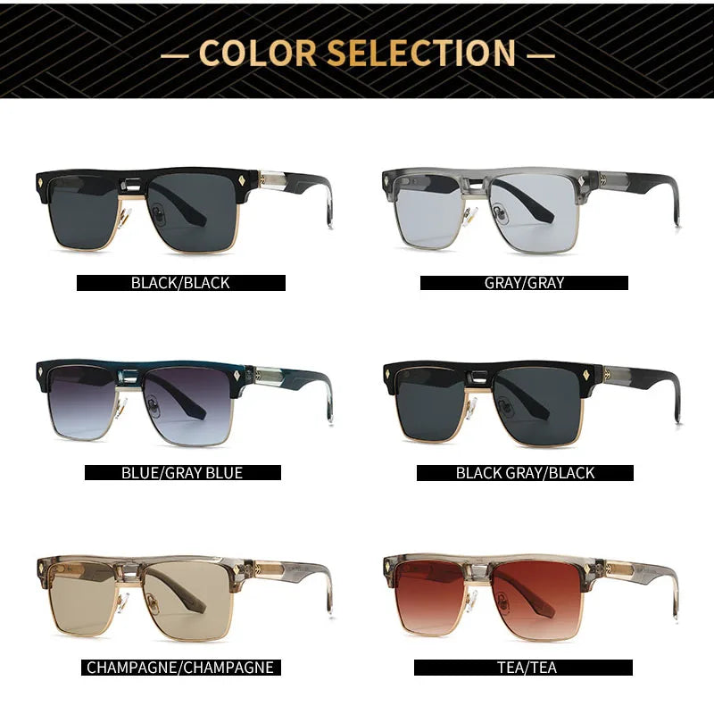SHAUNA Oversize Half Frames Double Bridges Retro Men Square Sunglasses Fashion Luxury Women Rivets Trending Shades UV400