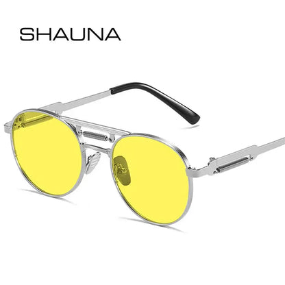 SHAUNA round metal sunglasses with silver frame and yellow mirrored lenses – Astroshadez