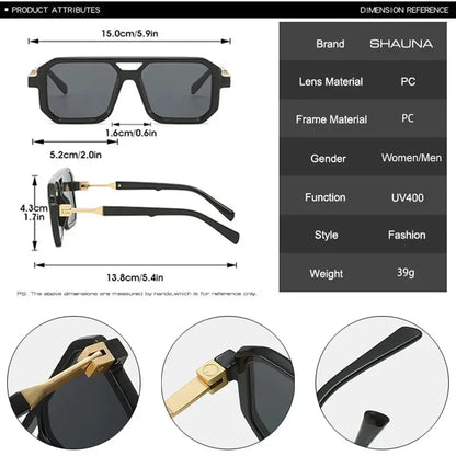 SHAUNA double-bridge square sunglasses with black PC frame, gradient grey lenses, UV400 – Astroshadez