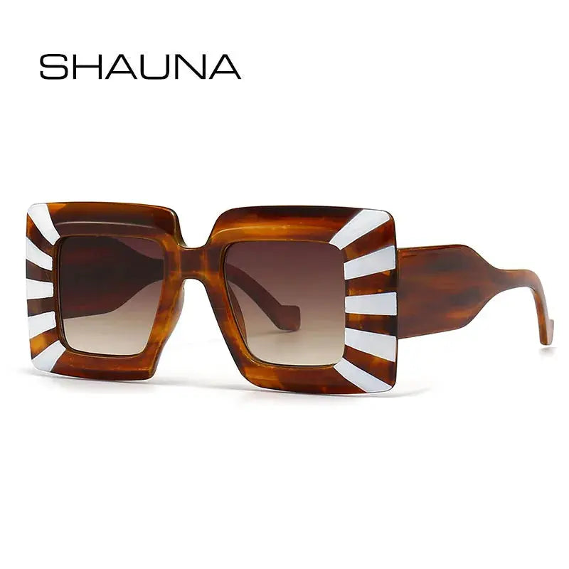 SHAUNA Oversized Square Sunglasses Vintage Stripe Contrast Color Shades UV400 by ASTROSHADEZ.COM