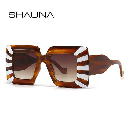 SHAUNA Oversized Square Sunglasses Vintage Stripe Contrast Color Shades UV400 by ASTROSHADEZ.COM