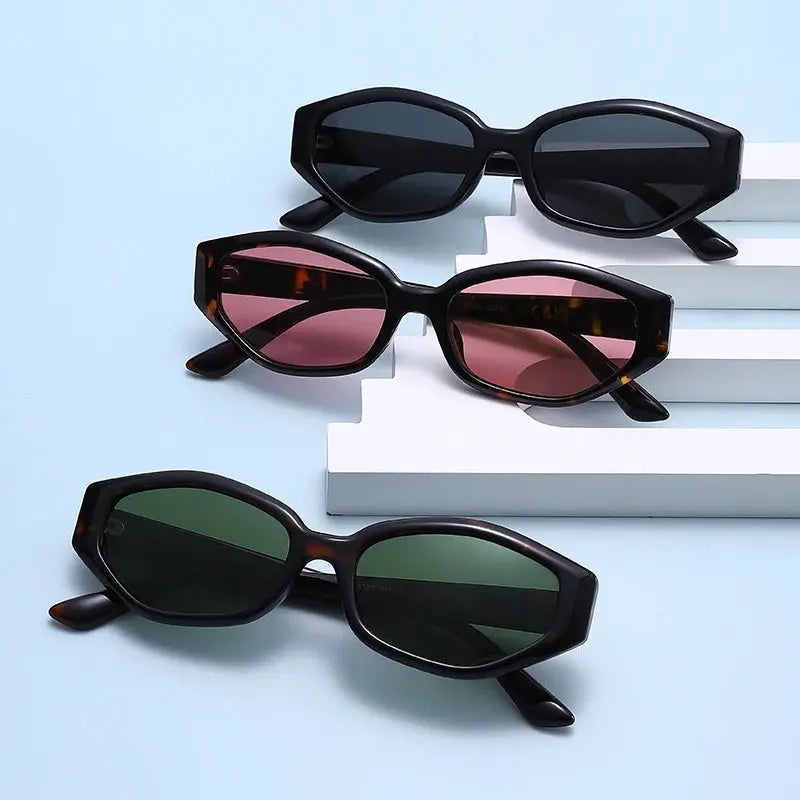 SHAUNA Retro Polygon Cat Eye Sunglasses; 3 colorways with polarized lenses black, pink tortoise, green – Astroshadez