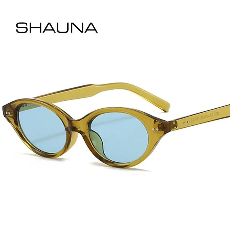 SHAUNA cat-eye sunglasses with translucent amber frame, blue lenses and rivet accents – Astroshadez
