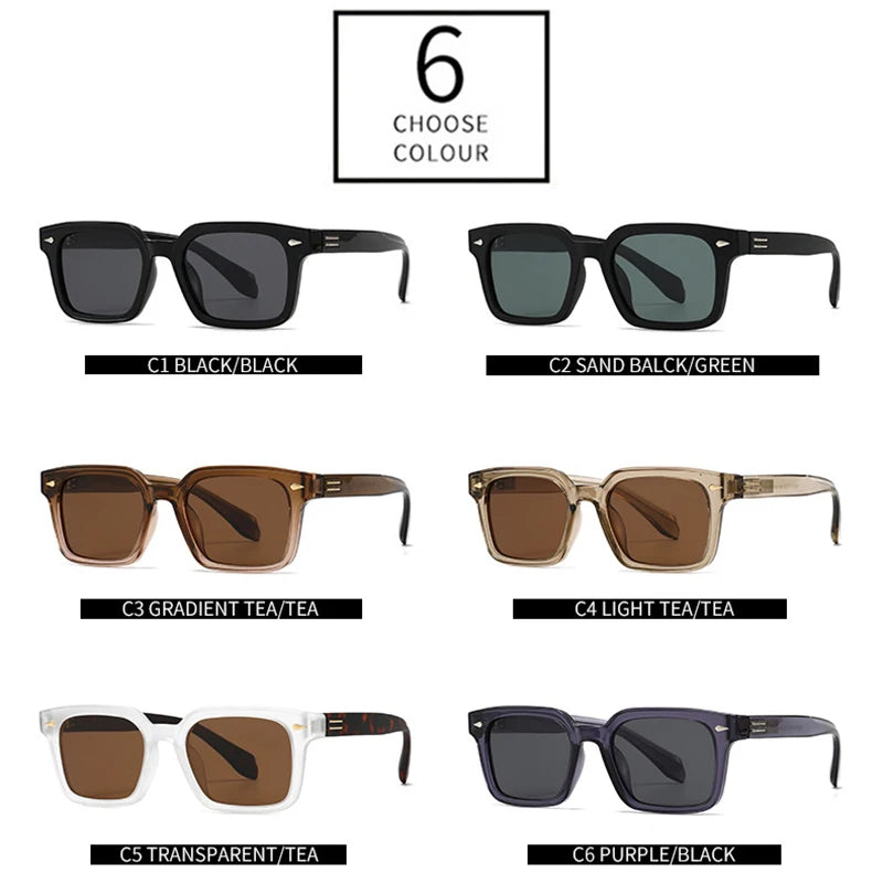 SHAUNA New Square Polarized Sunglasses Men Shades UV400 Retro Rivets Women Trending Punk Outdoor Sun Glasses