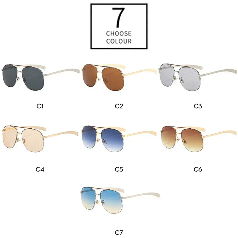 SHAUNA retro metal double-bridge pilot sunglasses with gradient lenses, 7 colorways – Astroshadez