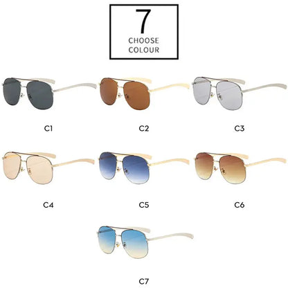 SHAUNA retro metal double-bridge pilot sunglasses with gradient lenses, 7 colorways – Astroshadez