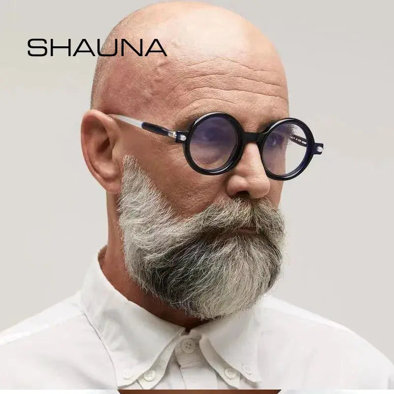 SHAUNA round sunglasses with black front and clear temples, blue-tinted lenses, retro style – Astroshadez