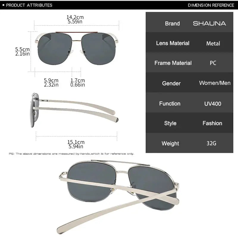 SHAUNA retro metal double-bridge pilot sunglasses with gray gradient lenses, unisex, UV400 – Astroshadez