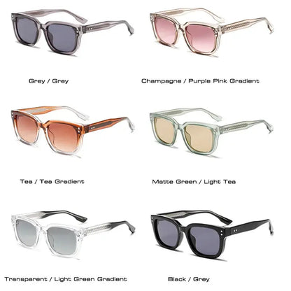 SHAUNA square sunglasses with retro rivets and gradient lenses; 6 colorways shown – Astroshadez