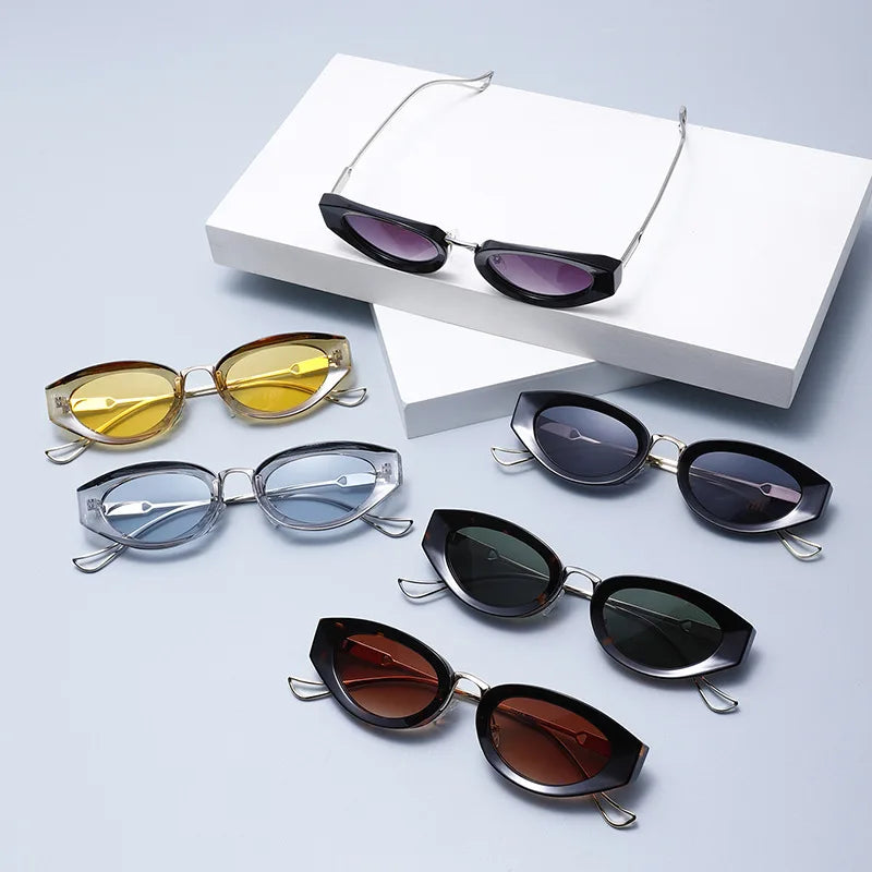 SHAUNA Retro Small Cat Eye Women Sunglasses Fashion Gradient Shades UV400 Men Yellow Sun Glasses