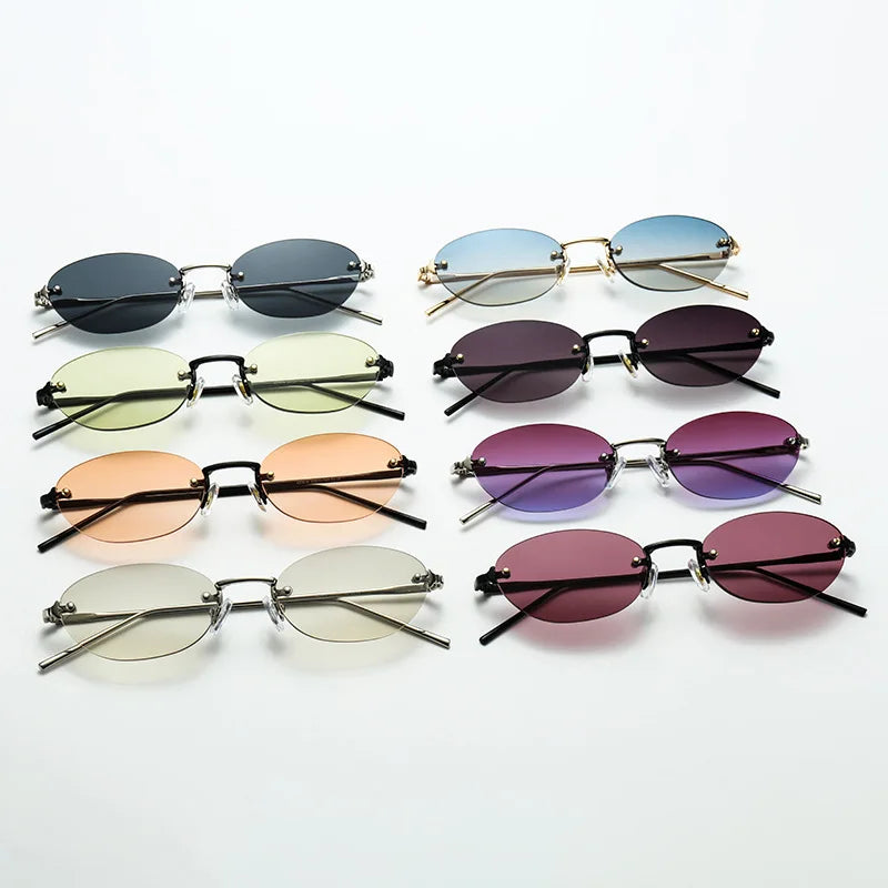 SHAUNA Fashion Small Oval Women Sunglasses Ins Popular Rimless Men Gradient Shades UV400