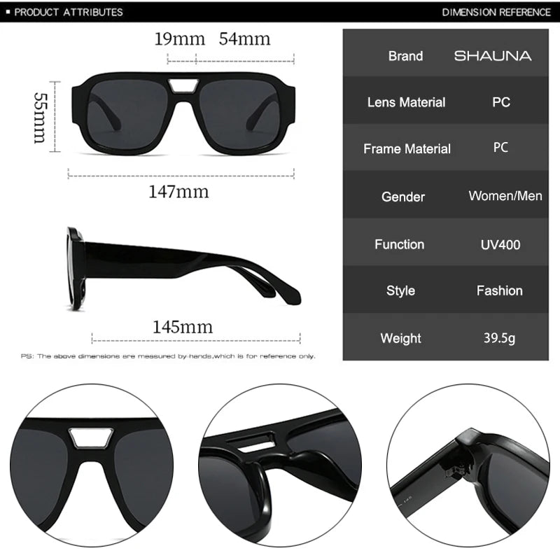 SHAUNA Fashion Double Bridges Square Women Sunglasses Retro Candy Color Leopard Men Sun Glasses Shades UV400