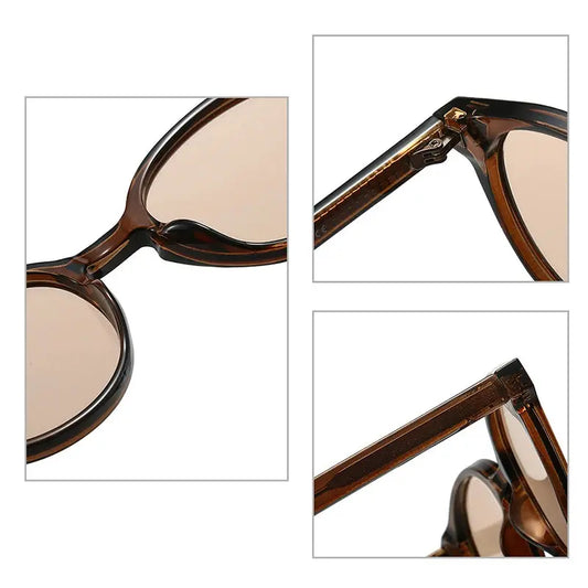 Round tortoiseshell sunglasses with brown-tinted lenses and retro rivet accents – Astroshadez