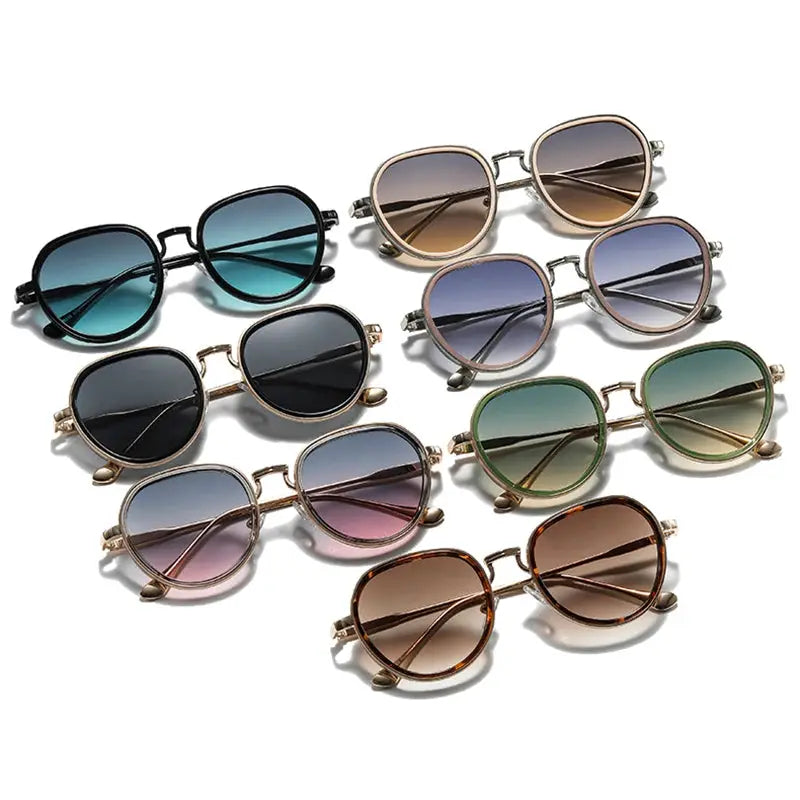 SHAUNA oval metal sunglasses set of 9 in assorted double-color frames with gradient UV400 lenses – Astroshadez