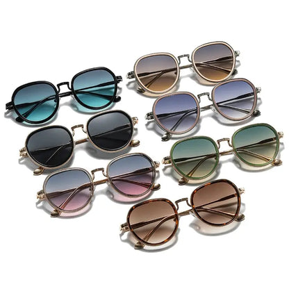 SHAUNA oval metal sunglasses set of 9 in assorted double-color frames with gradient UV400 lenses – Astroshadez