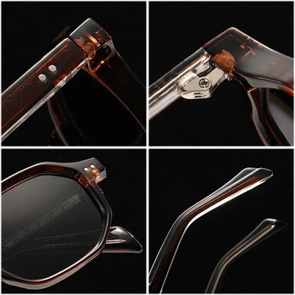 SHAUNA polygon square sunglasses with polarized blue-green lenses, tortoiseshell frame – Astroshadez