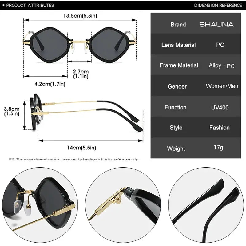 SHAUNA retro polygon square sunglasses with black frame, gold accents, ocean gradient lenses, UV400 – Astroshadez
