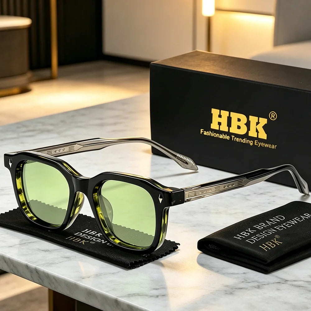 HBK Elegant Square Men's Sunglasses Fashion Frame Vintage Temple Tips Women's Travel Business Party Gift Glasses UV400