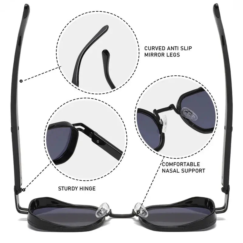 SHAUNA retro square black metal sunglasses with gradient lenses, UV400, curved anti-slip legs, hinge – Astroshadez