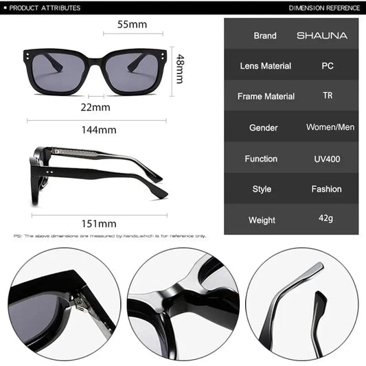 SHAUNA square sunglasses with black TR frame, grey gradient lenses, UV400, unisex fashion eyewear – Astroshadez