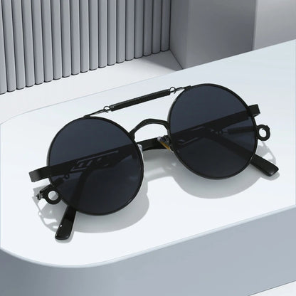 Noctis Matte Black Metal Round Double Bridge Sunglasses Astroshadez by ASTROSHADEZ.COM