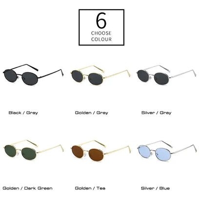 SHAUNA retro oval metal frame sunglasses UV400 in six colorways with black, gold, or silver frames – Astroshadez