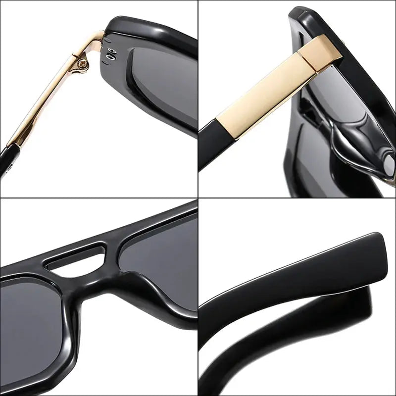 SHAUNA double-bridge black square sunglasses with gold-tone temples and gradient lenses – Astroshadez