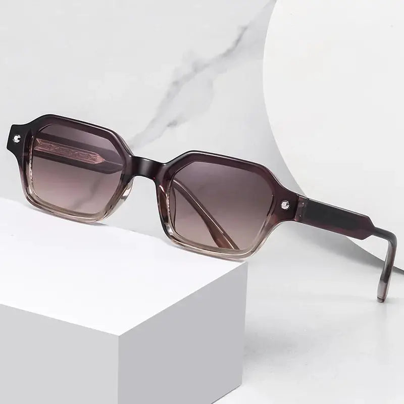 SHAUNA New Small Polygon Square Women Luxury Sunglasses, brown translucent frame with gradient lenses – Astroshadez