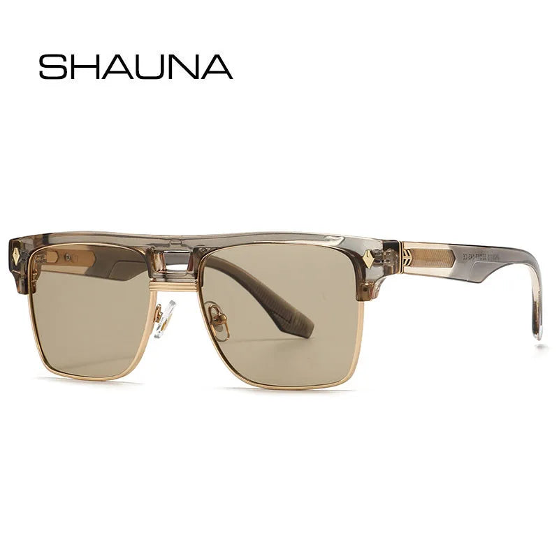 SHAUNA Oversize Half Frames Double Bridges Retro Men Square Sunglasses Fashion Luxury Women Rivets Trending Shades UV400