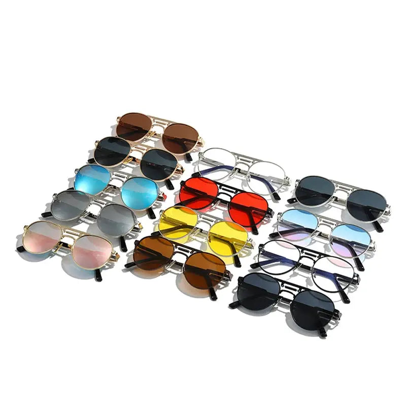 SHAUNA retro metal round sunglasses set of 18 with silver frames and assorted lens colors– Astroshadez