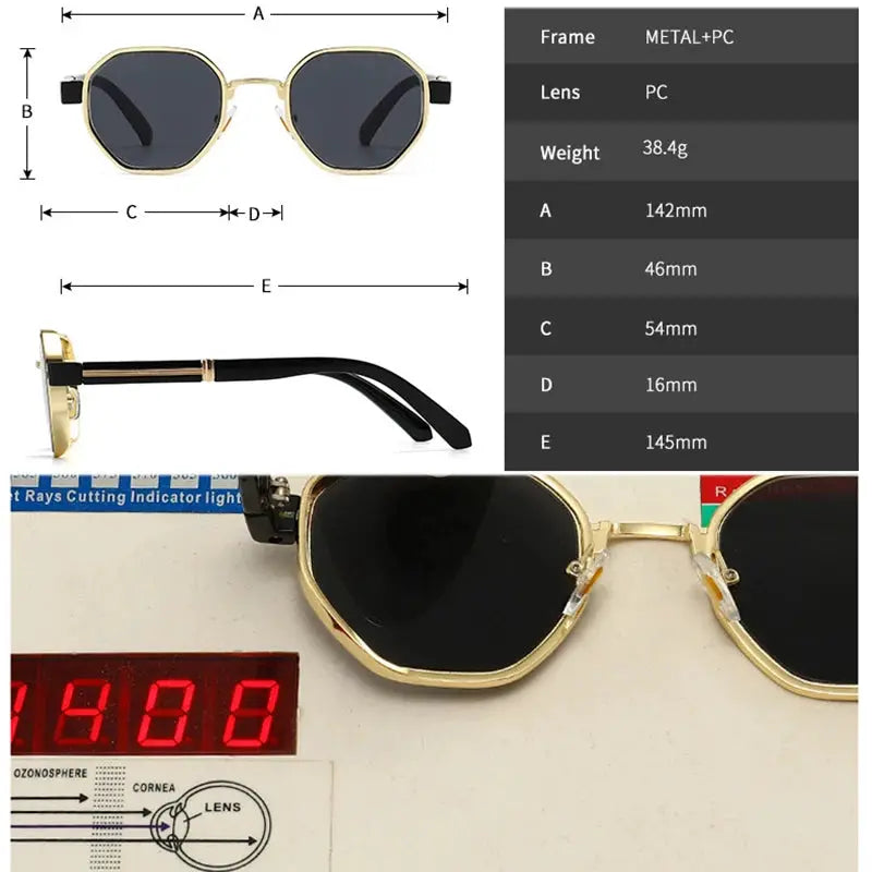 SHAUNA polygon metal square sunglasses with gold frame and gradient lenses, UV400 – Astroshadez
