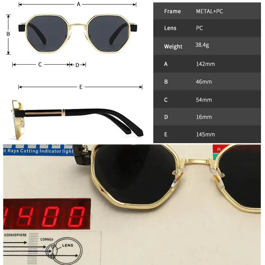 SHAUNA polygon metal square sunglasses with gold frame and gradient lenses, UV400 – Astroshadez
