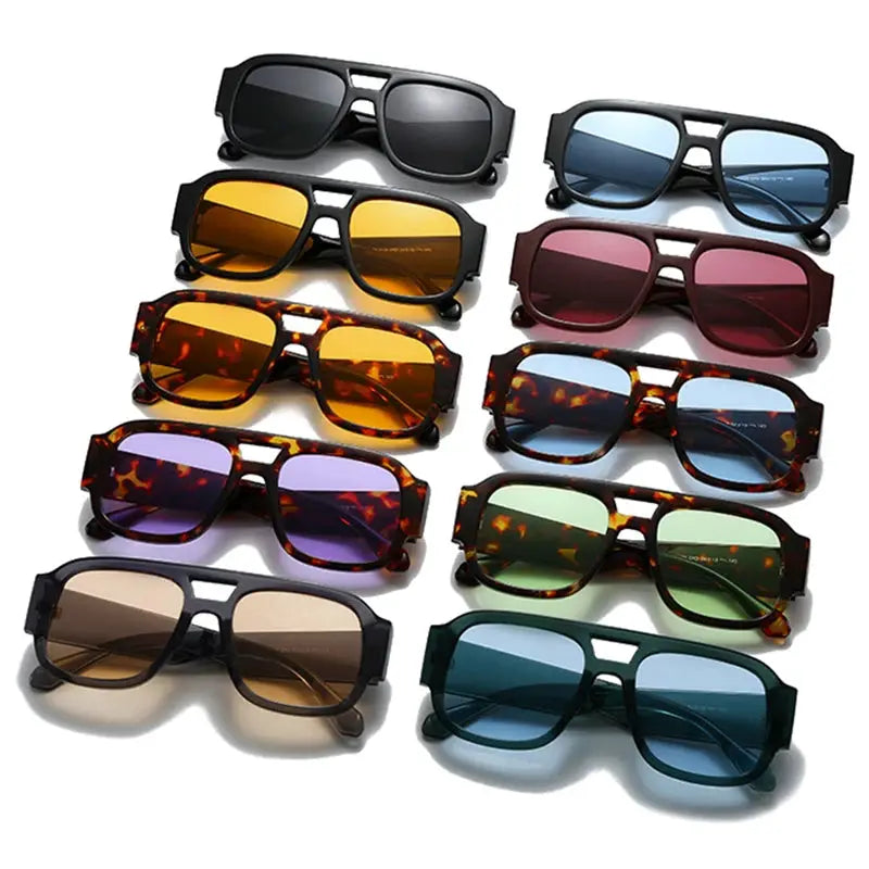 SHAUNA Fashion Double Bridges Square Sunglasses in a set of 8 with assorted frame colors and UV400 lenses – Astroshadez