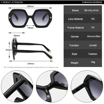 SHAUNA Vintage Polygon Square Sunglasses, black PC frame with gradient UV400 lenses and metal rivets – Astroshadez
