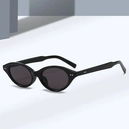 SHAUNA Fashion small cat-eye sunglasses, black frame, dark lenses, rivet accents – Astroshadez