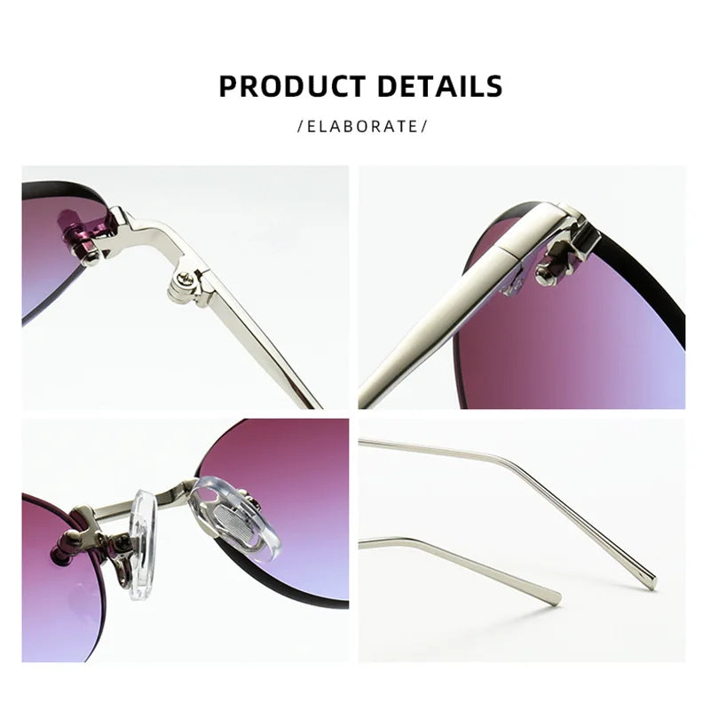 SHAUNA Fashion Small Oval Women Sunglasses Ins Popular Rimless Men Gradient Shades UV400