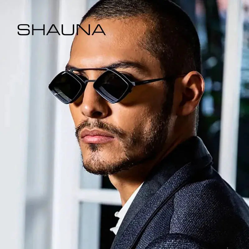SHAUNA retro steampunk sunglasses, black metal hollow square frames, gradient mirror lenses, UV400 – Astroshadez
