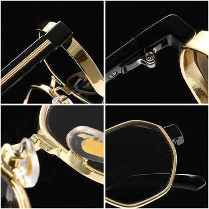SHAUNA polygon metal square sunglasses with gold frame, black temples, gradient UV400 lenses – Astroshadez