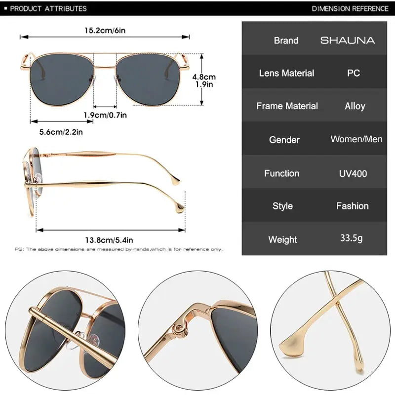 SHAUNA aviator sunglasses with gold metal double-bridge frame and dark gradient lenses – Astroshadez