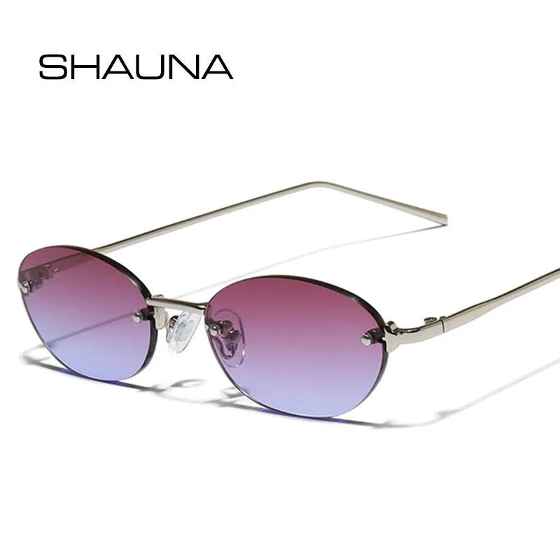 SHAUNA Fashion Small Oval Women Sunglasses Ins Popular Rimless Men Gradient Shades UV400