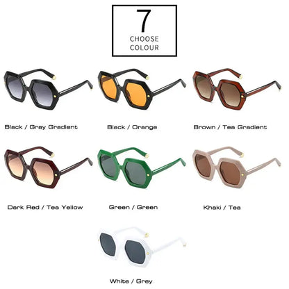 SHAUNA Vintage Polygon Square Sunglasses with metal rivets and gradient UV400 lenses; seven colorways – Astroshadez
