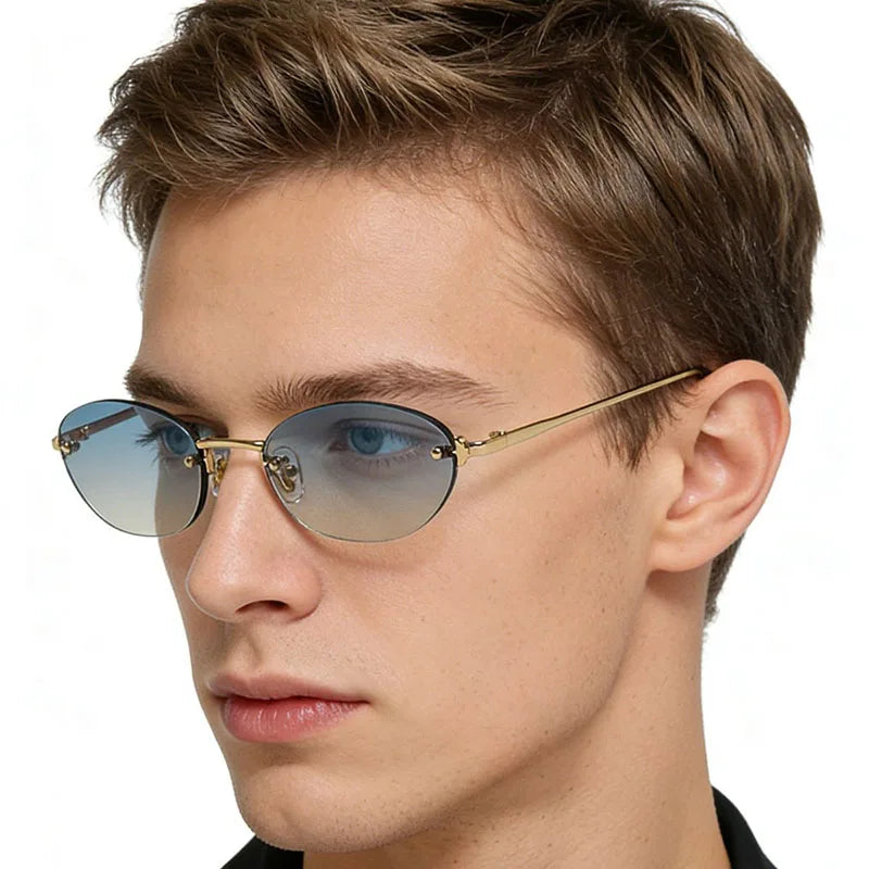 SHAUNA Fashion Small Oval Women Sunglasses Ins Popular Rimless Men Gradient Shades UV400