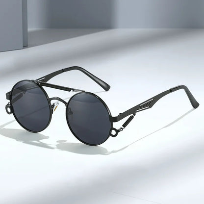 Noctis Matte Black Metal Round Double Bridge Sunglasses Astroshadez by ASTROSHADEZ.COM