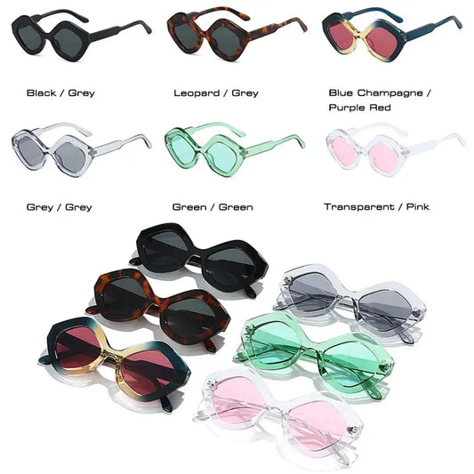 SHAUNA Retro irregular polygon cat-eye sunglasses in 12 colorways with mixed frame colors – Astroshadez
